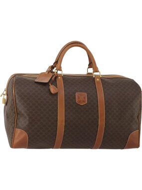CELINE Macadam Canvas Boston Bag PVC Leather Brown Gold